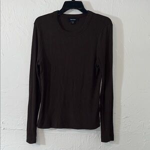 Karen Kane Dark Brown Ribbed Long Sleeve Crewneck Top